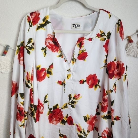 Show Me Your Mumu Jamie White Floral Long Sleeve Slip Tunic Mini Dress Boho M - Picture 3 of 13